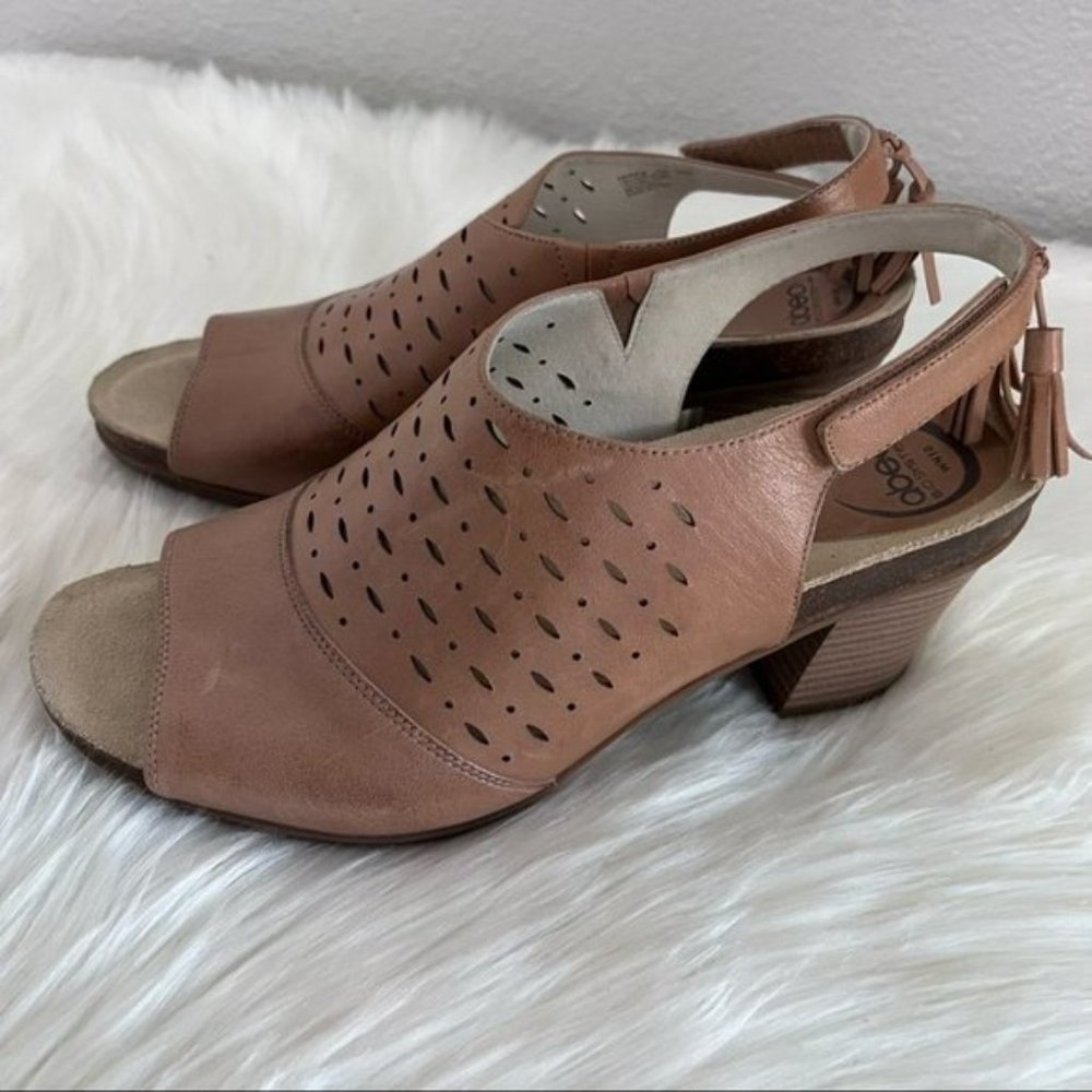 Abeo Berrie Tan Leather Peep Toe Slingback Comfort Heel Sandal Size 10